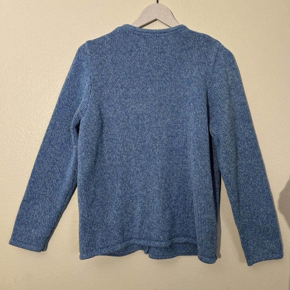 L.L. Bean Cotton Cardigan Sweater Blue Large Mother of Pearl Button EUC - Picture 3 of 9